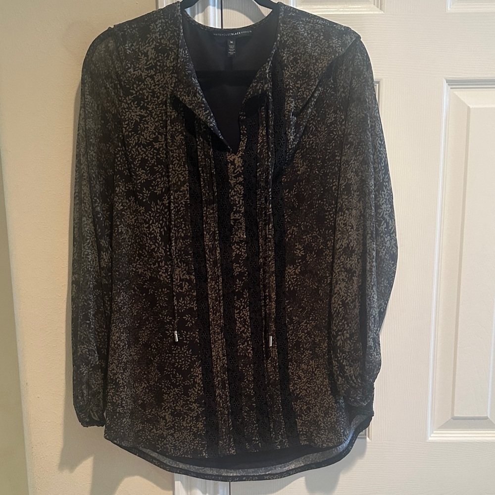 White House Black Market Black and Gold Sheer Blouse